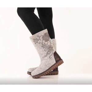 Azura Nehal Mid Calf Boot Contrast Floral Embroidered Fleece Lined Women Size 39